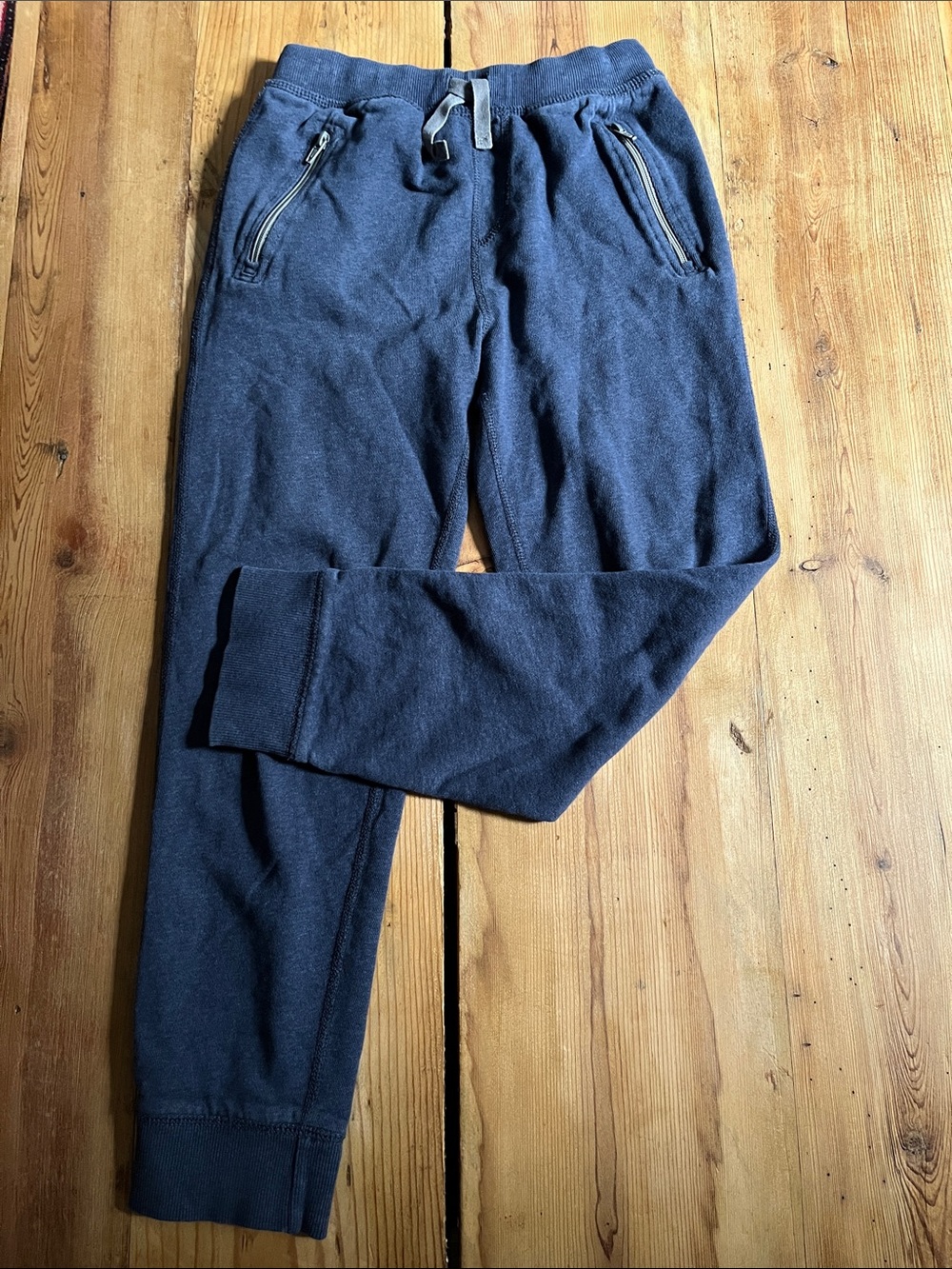 HANNA ANDERSSON 140 Blue Comfy Jogger Pants Zip Pockets Drawstring